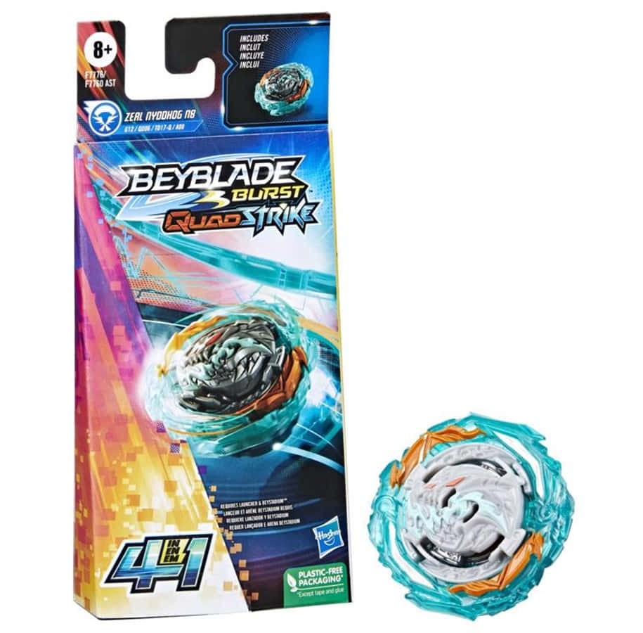 Beyblade Burst QuadStrike玩具包裝及龍設計陀螺。