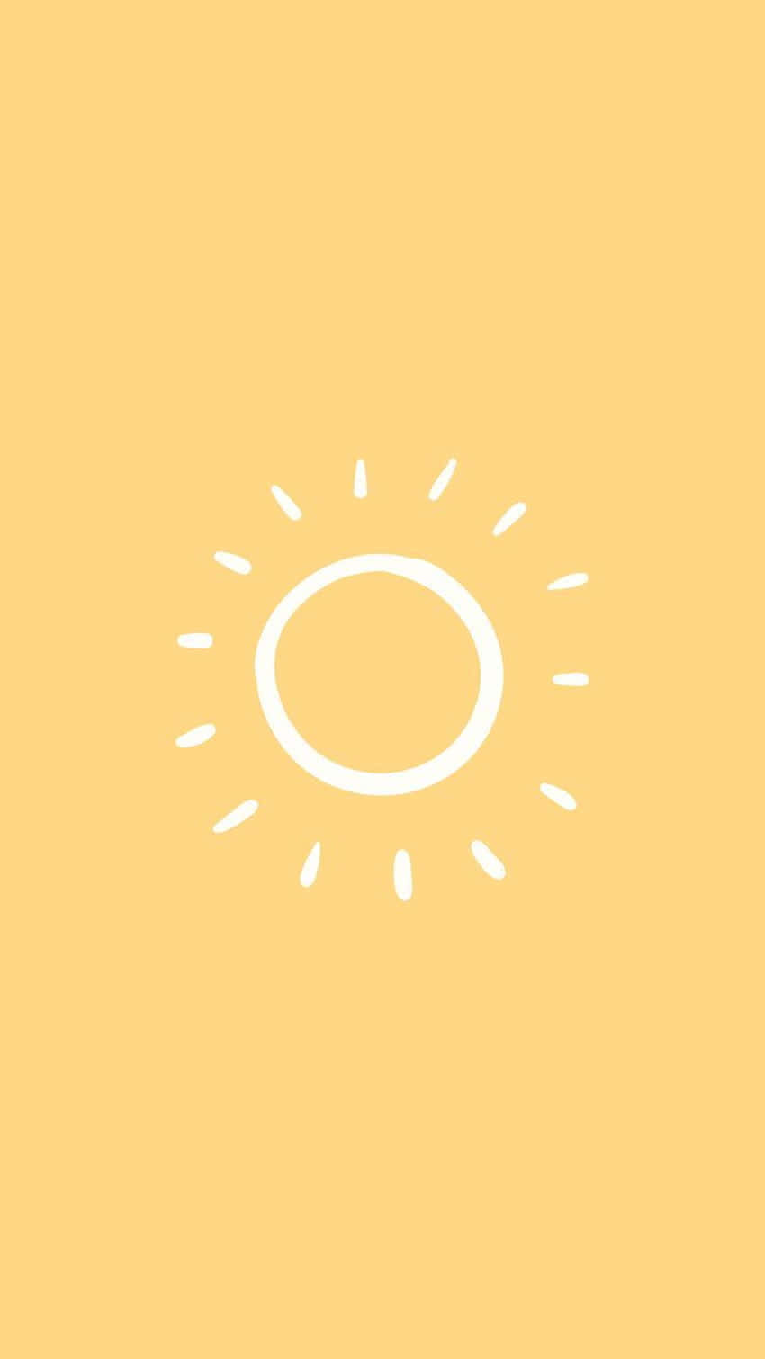 一個簡單的白色太陽圖標在黃色背景上。