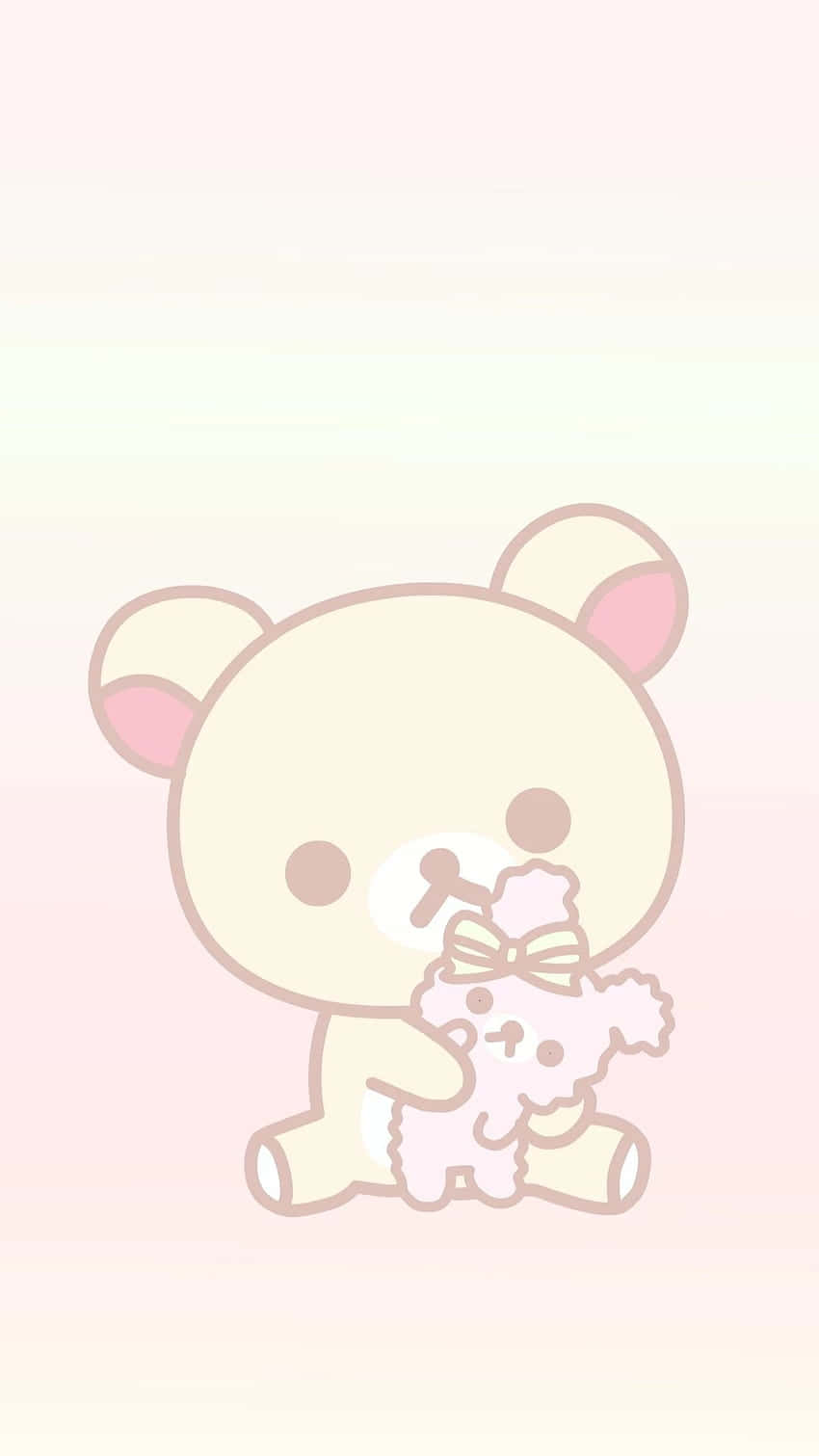 讓可愛的Rilakkuma為你的生活帶來陽光與歡樂 壁紙 — 一隻可愛的粉彩小熊抱著一個較小的熊公仔，背景是柔和的漸變色。