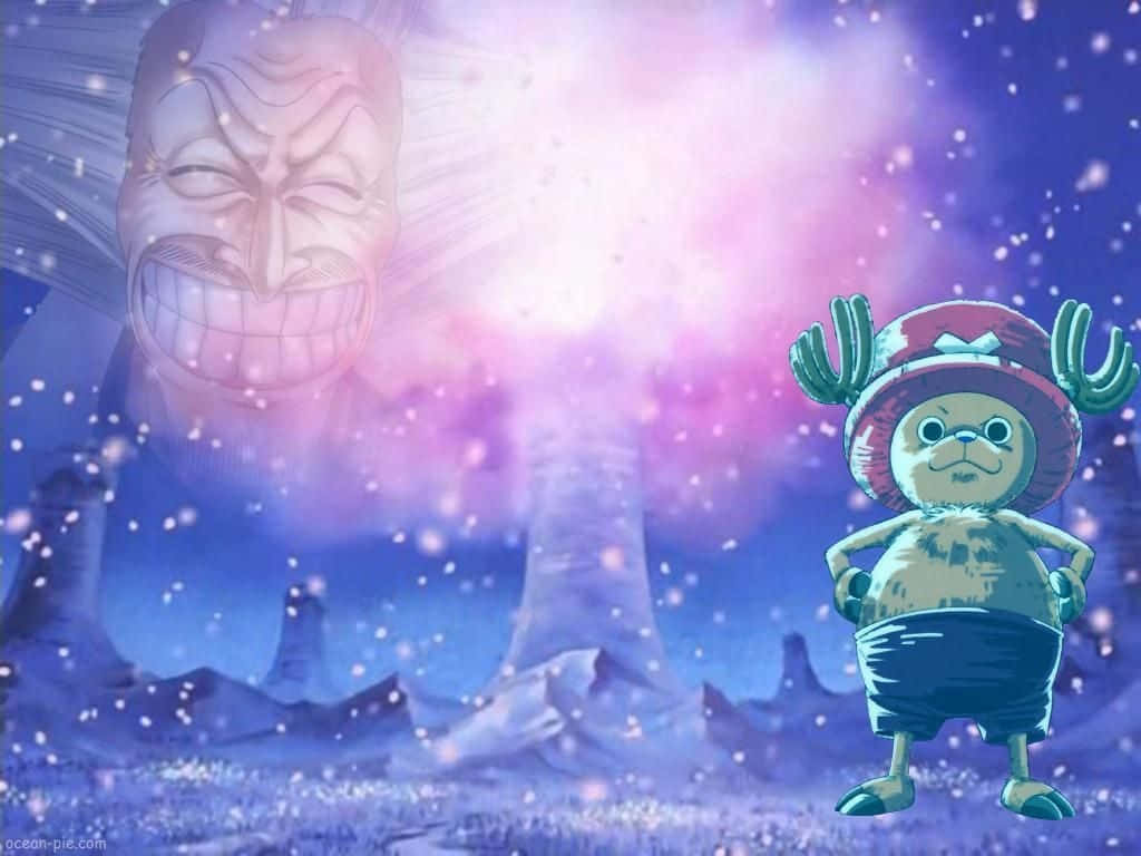 動漫角色面對巨大發光面孔在魔法天空