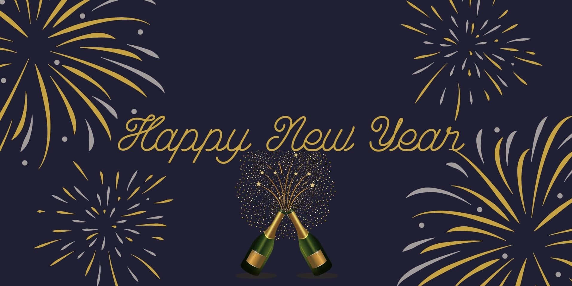 香檳瓶碰撞，伴隨煙花慶祝新年。 — 新年動畫 壁紙