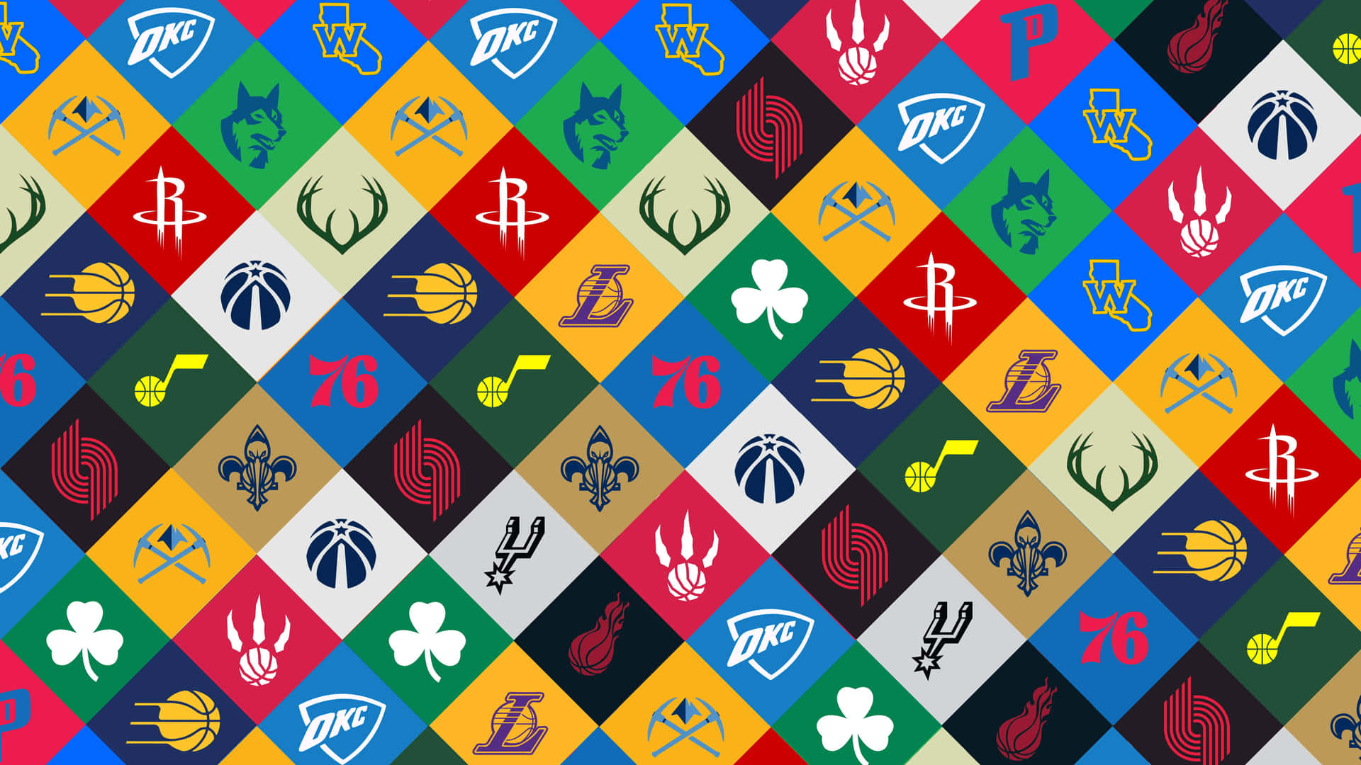 帶有NBA球隊標誌的色彩繽紛的鑽石圖案。