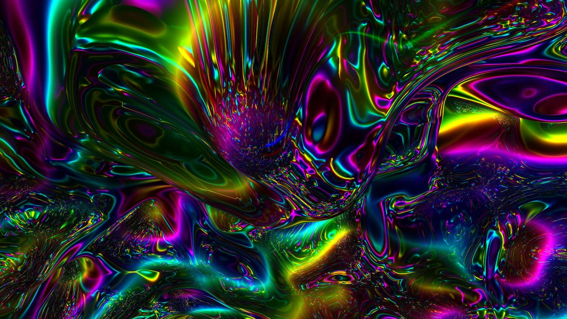 一個旋轉的抽象圖案，由霓虹色彩組成，帶有發光的高光。