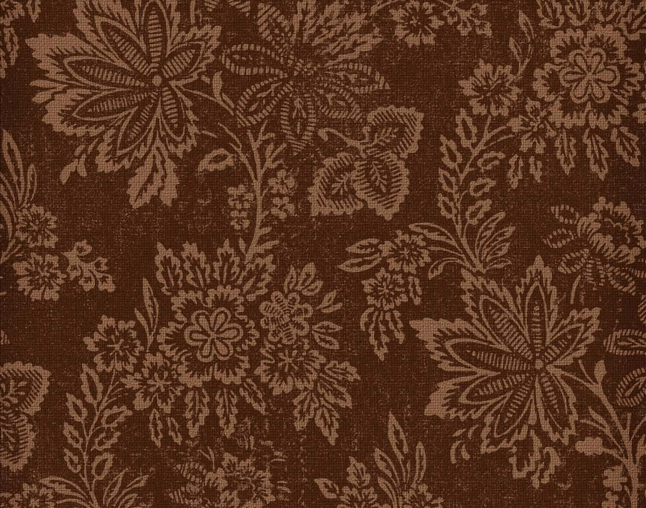 Brown Vintage 桌布 壁紙 — 豐富的棕色布料上帶有較淺棕色調的複雜花卉圖案，營造出復古紋理牆紙設計。