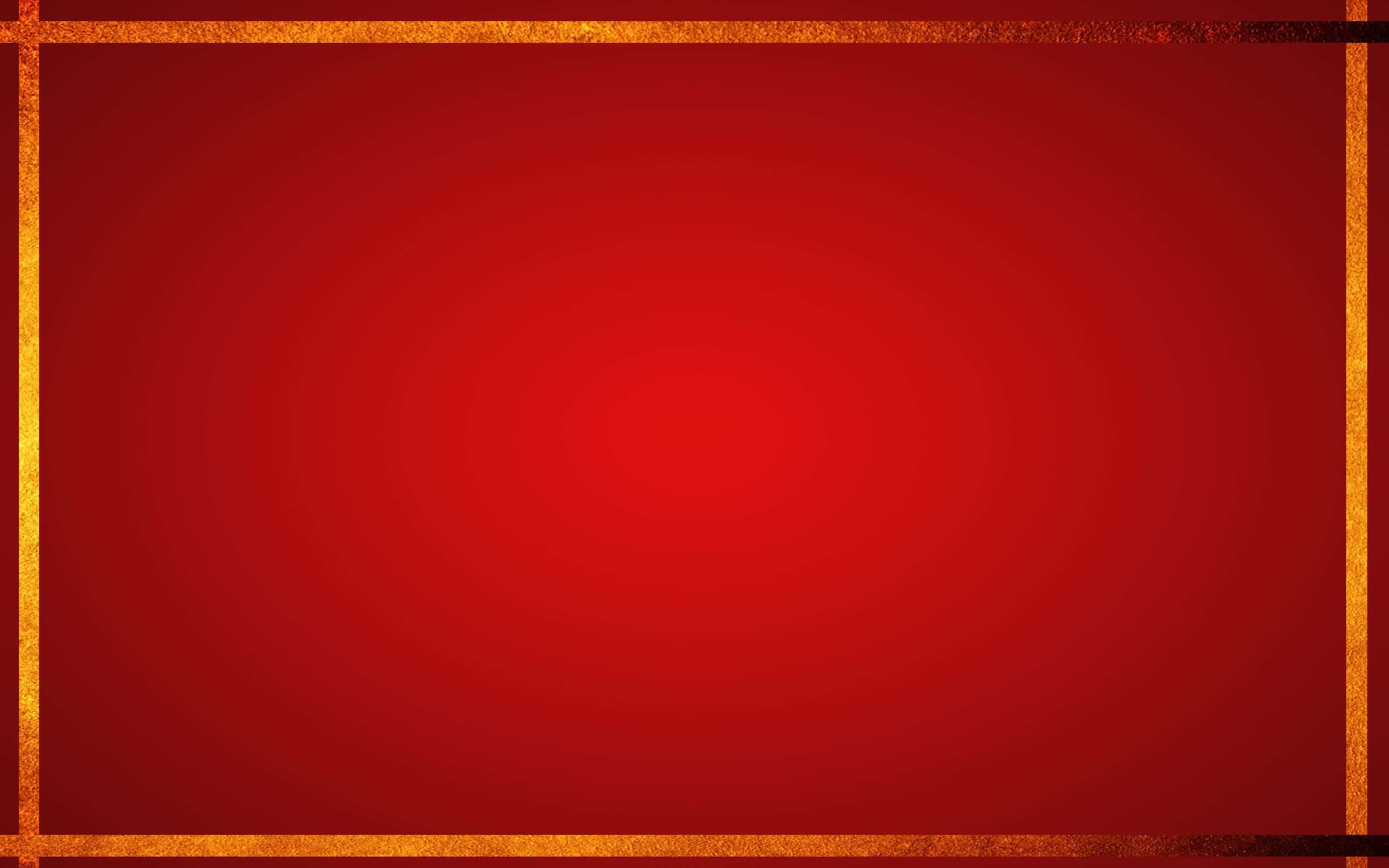 Solid Red 桌布 壁紙 — 豐富的紅色漸變背景，由帶有微妙深色點綴的紋理金色邊框框起。