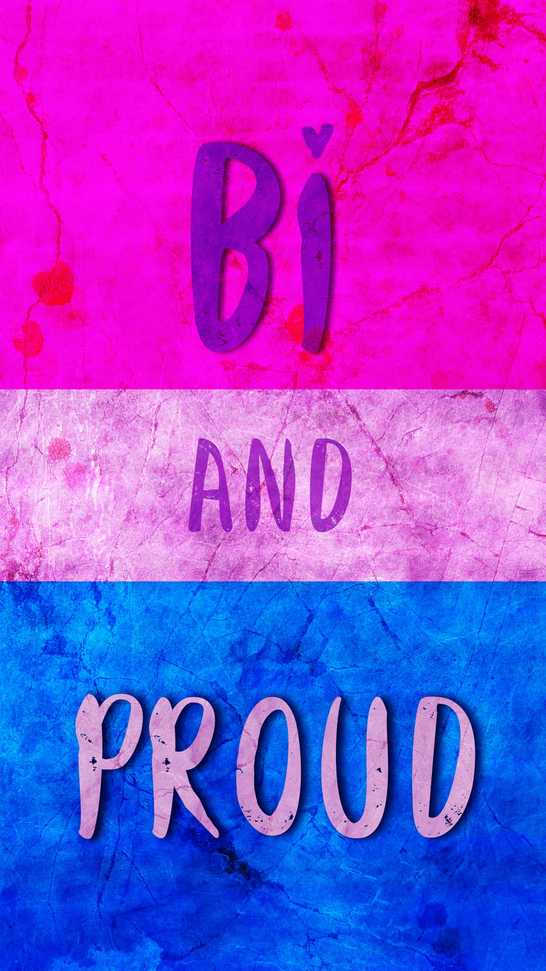 雙性戀驕傲橫幅，粉紅、紫、藍紋理條紋上寫有「Bi and Proud」文字。