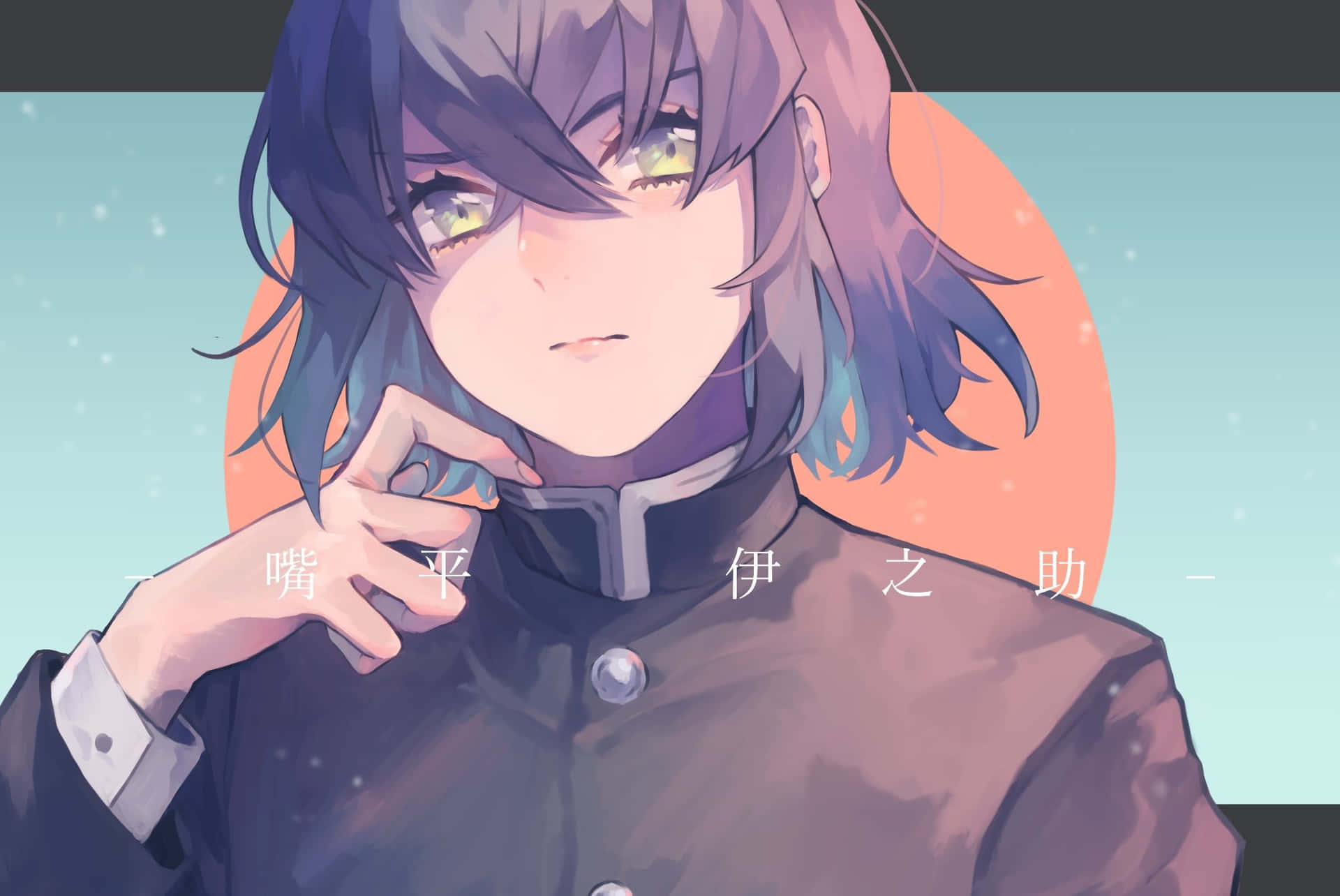 擁有紫色頭髮和發光眼睛的動漫角色，身穿校服