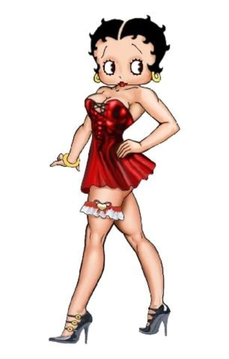 貝蒂·布oop是億萬人喜愛的角色 壁紙 — 經典卡通角色 Betty Boop 身穿紅色束腰連衣裙和高跟鞋，擺出自信的姿勢。