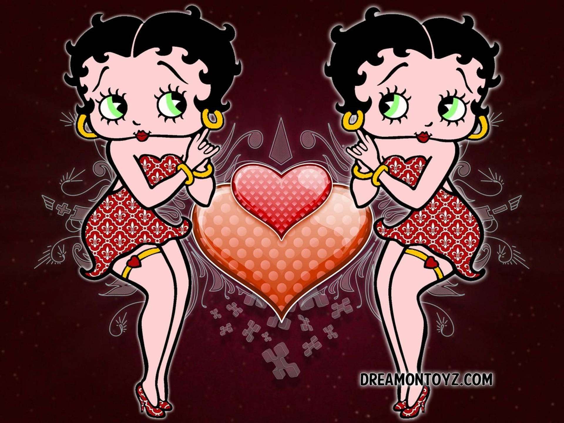 兩個 Betty Boop 角色圍著一個大心形跳舞。