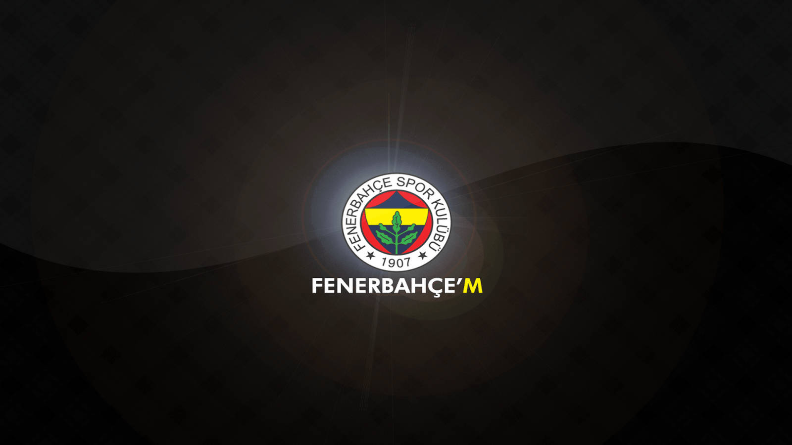 Fenerbahçe Spor Kulübü 標誌在深色抽象背景上帶有發光文字。