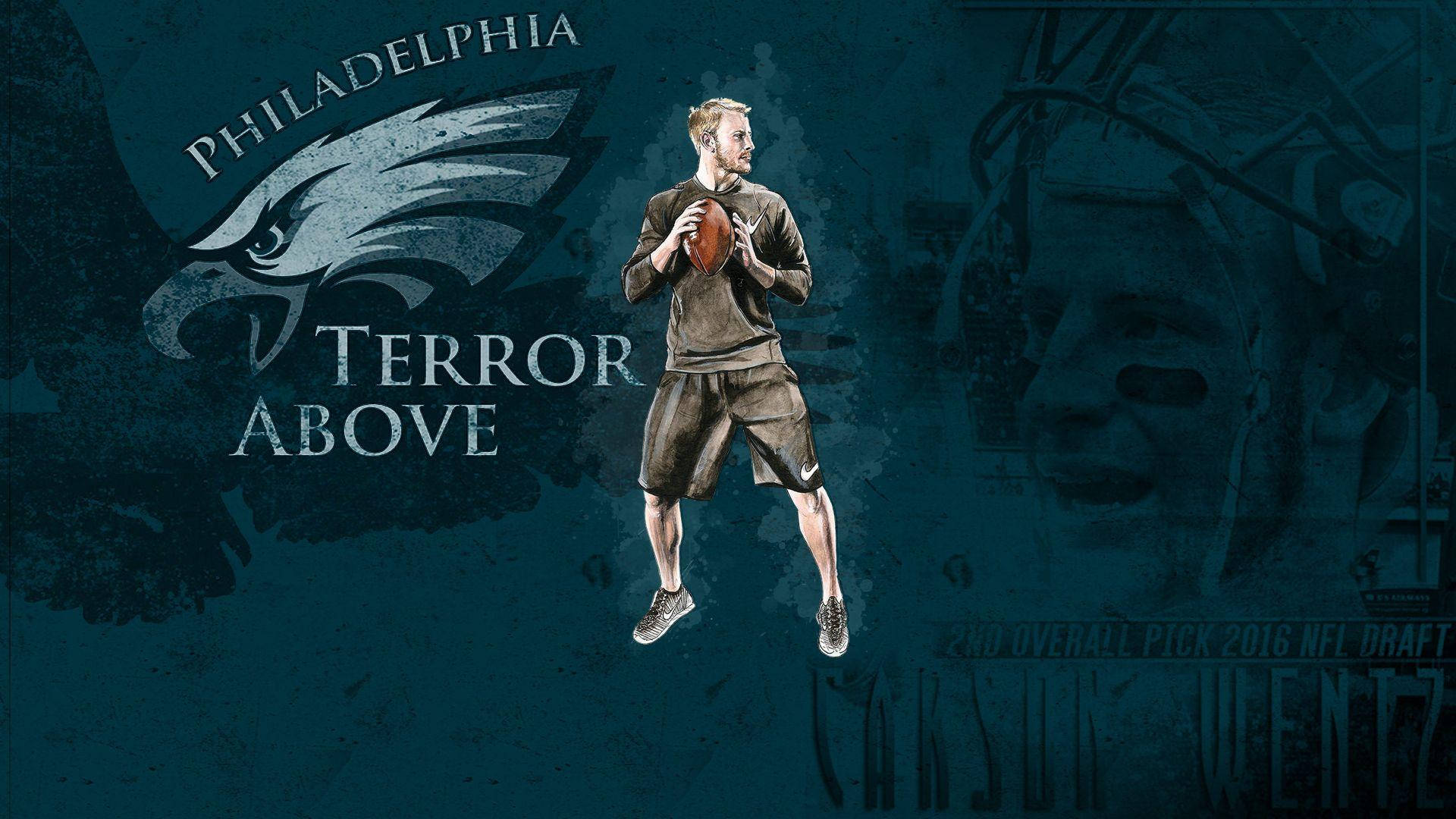 美式足球員動作中，帶有費城老鷹隊標誌及「Terror Above」文字。 — 費城老鷹 壁紙