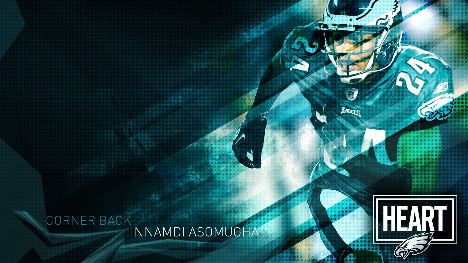 NFL角衛Nnamdi Asomugha身穿老鷹隊球衣在數位藝術作品中衝刺。 — 費城老鷹 壁紙