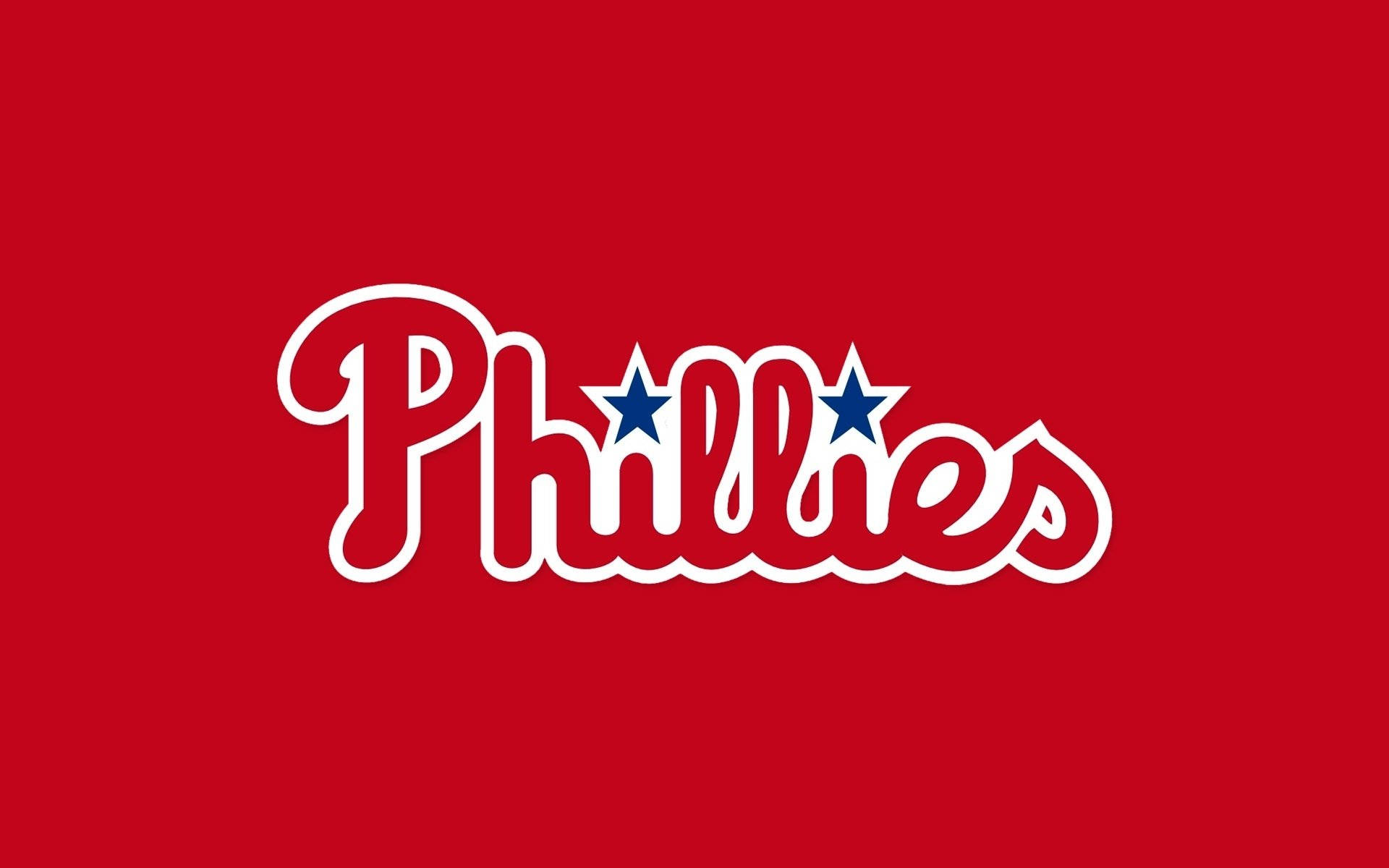 費城費城人隊字體標誌 壁紙 — 粗體白色草書Phillies標誌，在純紅色背景上有兩顆藍色星星。