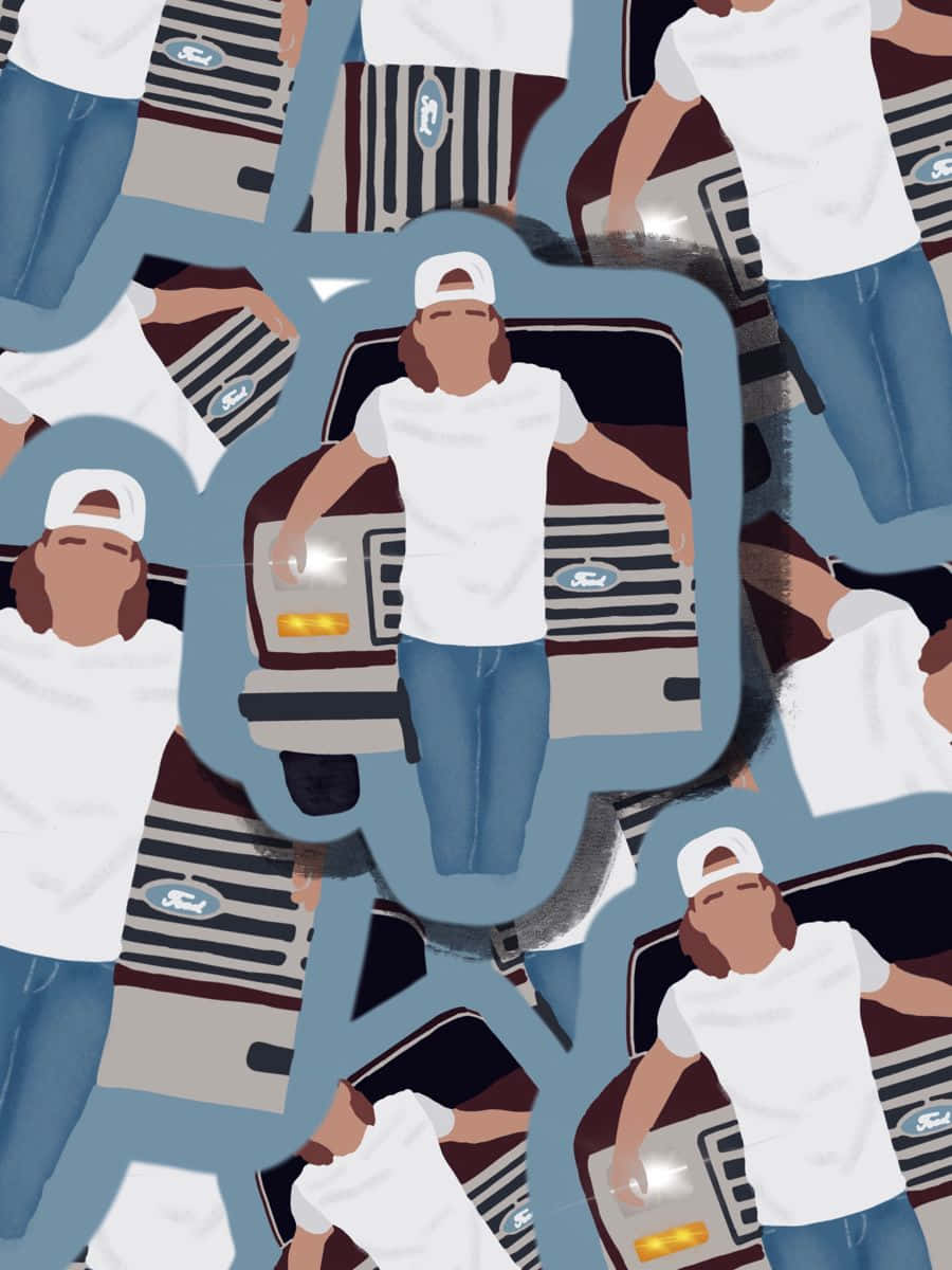 貼紙上有一個男人在卡車裡 壁紙