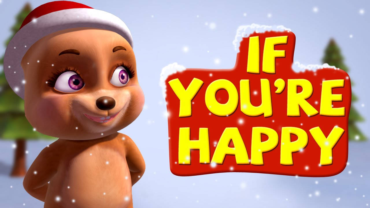 戴著聖誕帽的快樂卡通狐狸，旁邊是積雪的「IF YOU'RE HAPPY」標誌。