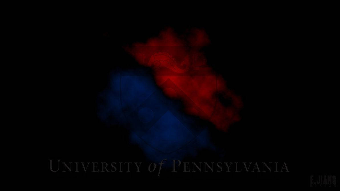 University of Pennsylvania 標誌，紅色和藍色煙霧，黑色背景