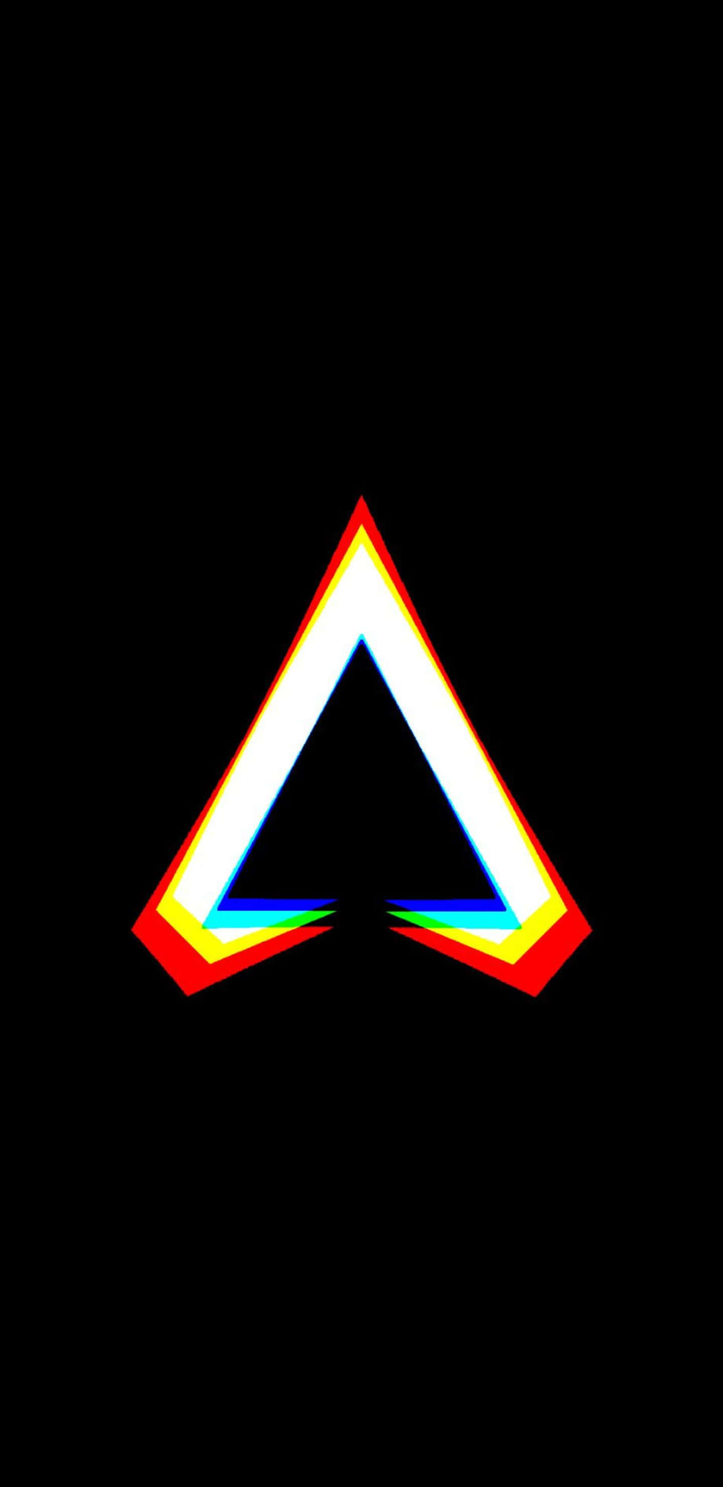 購買 Pixel 3XL，將你的 Apex Legends 遊戲體驗提升至新高度！ 壁紙 — 一個發光的彩虹三角形標誌在純黑背景上脈動，帶有鮮豔的色差邊緣。