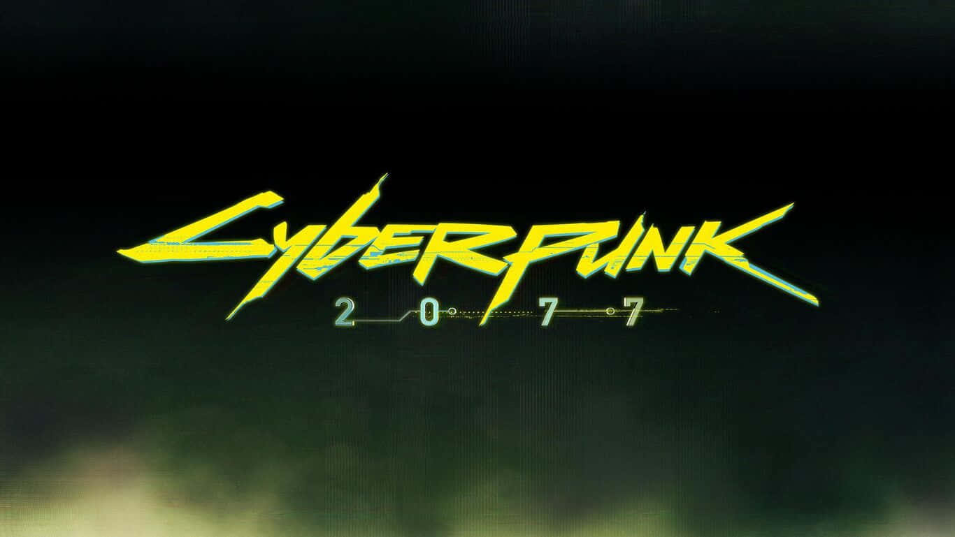 Cyberpunk 2077 標誌喺黑暗煙霧背景中以螢光黃色發光。