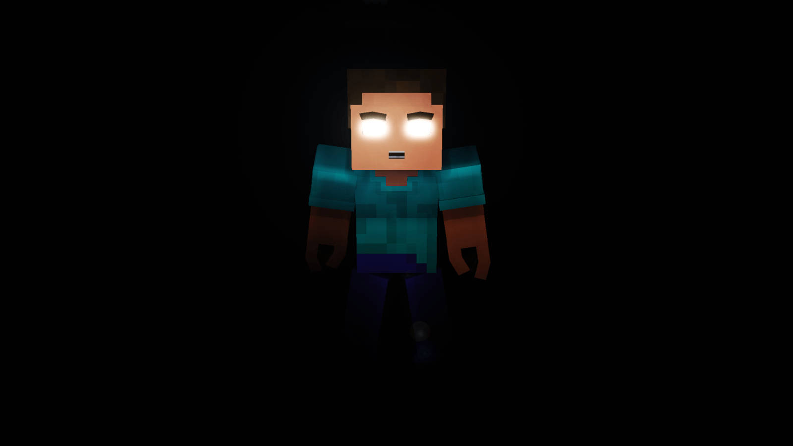 黑暗背景中發光眼睛的Minecraft角色