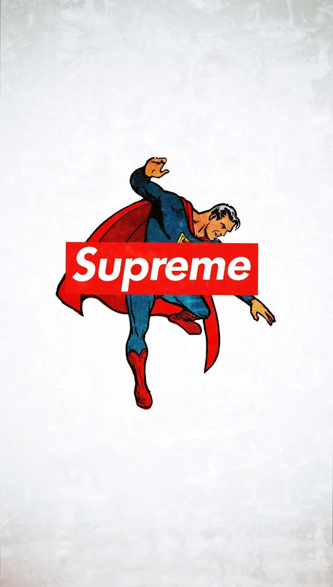 經典服裝的超人飛行，胸前帶有紅色Supreme標誌。