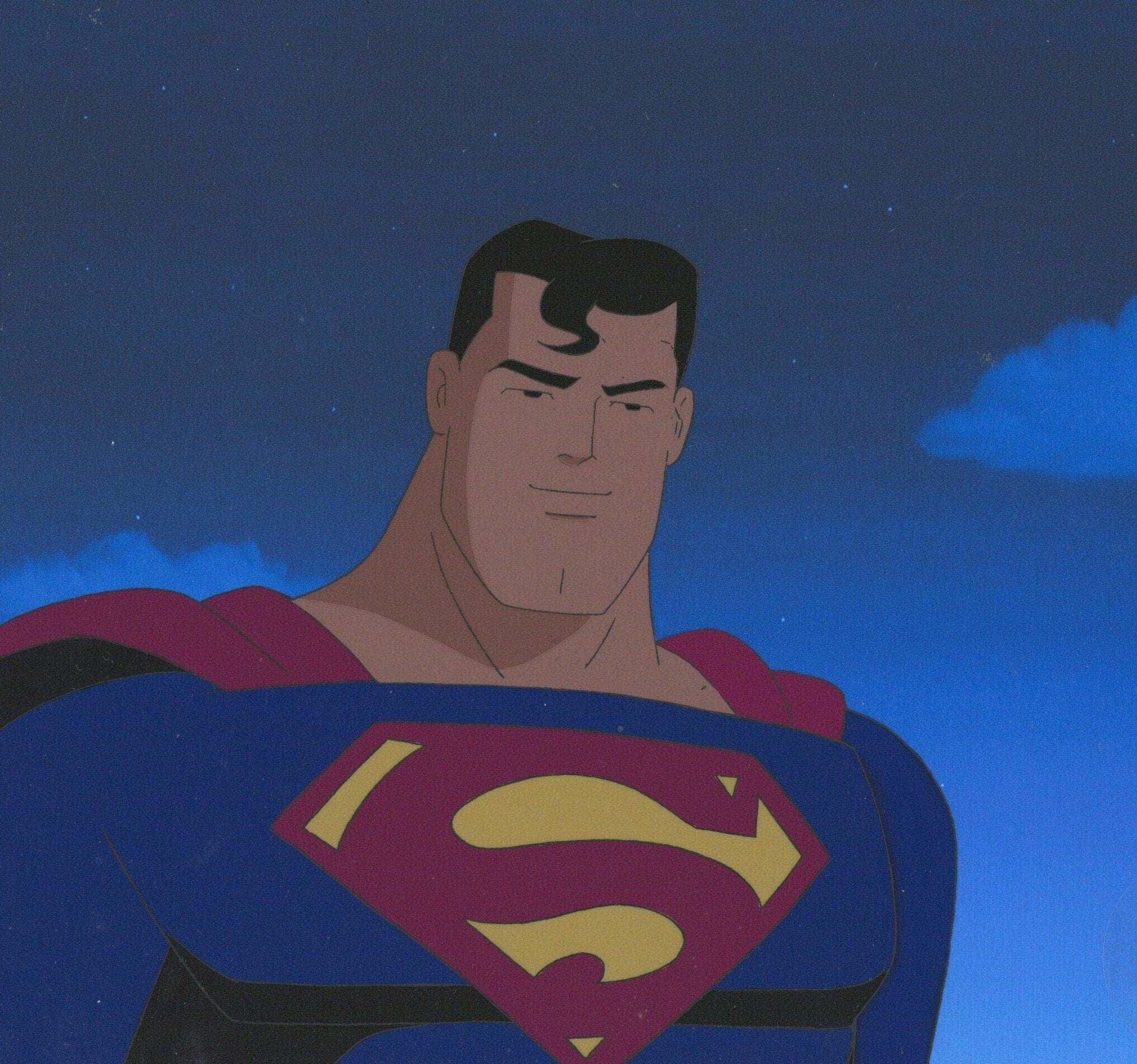 Superman The Animated Series 桌布 壁紙 — 超人喺滿天星星嘅夜空下企得高高，表情冷靜而堅定。