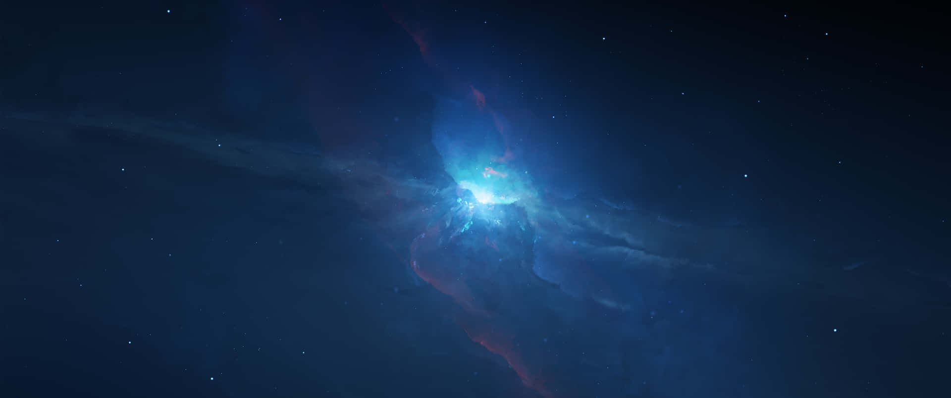 在深邃太空中被星星包圍的發光藍色和紅色星雲。