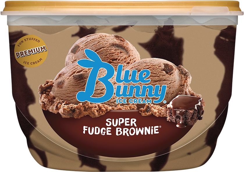 超濃巧克力布朗尼冰淇淋容器 壁紙 — Blue Bunny 雪糕桶嘅特寫，入面有朱古力碎雪糕同埋一塊軟糖布朗尼。