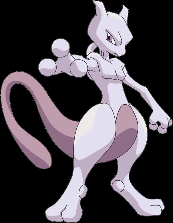 超級寶可夢：超夢角色圖 壁紙 — 一隻莊嚴的白色和薰衣草色超夢站在純黑色背景前，閃爍著紫色發光的眼睛。