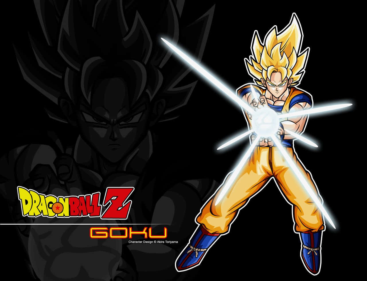 Saiyan 桌布 壁紙 — 超級撒亞人悟空在龍珠Z中將能量集中到一個發光的星爆攻擊，對抗自己的黑暗剪影。
