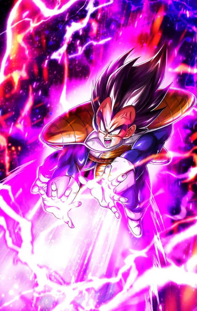 Vegeta's Galick Gun 桌布 壁紙 — 超級撒亞人藍形態的比達在宇宙背景下引導紫色能量，閃電在他周圍噼啪作響。