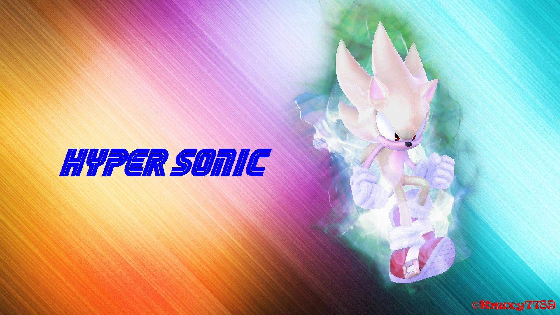 超級索尼克彩色漸層 壁紙 — Hyper Sonic 穿過充滿活力的彩虹漸變背景，留下發光的能量軌跡。