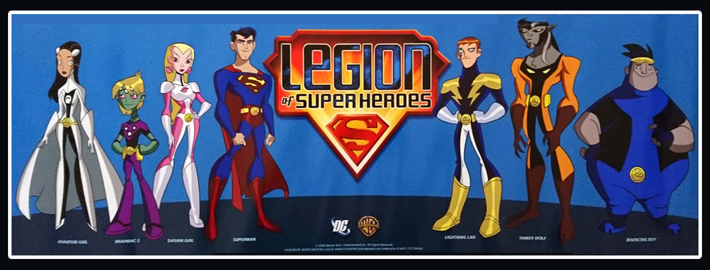 Legion of Super Heroes 動畫團隊海報，包含七個角色。