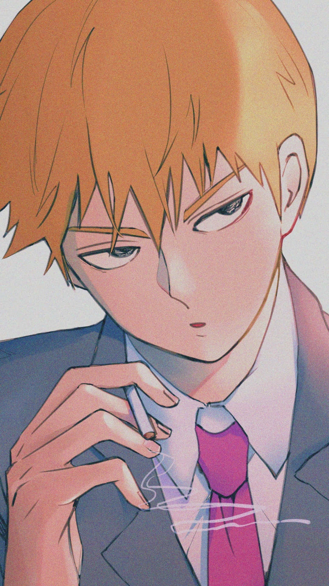 動漫男性角色，橙色頭髮，穿著西裝吸煙。