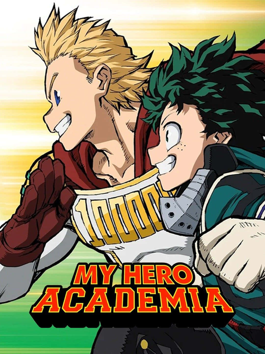 「超越Plus Ultra！」 壁紙 — 兩位動漫英雄以動態姿勢和堅定表情，襯托充滿活力的漸變背景。