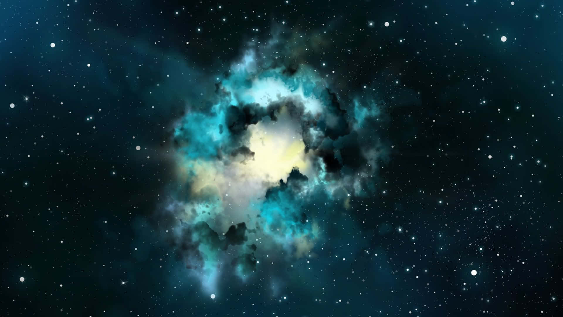 在深空中被星星環繞的鮮豔宇宙星雲發光。