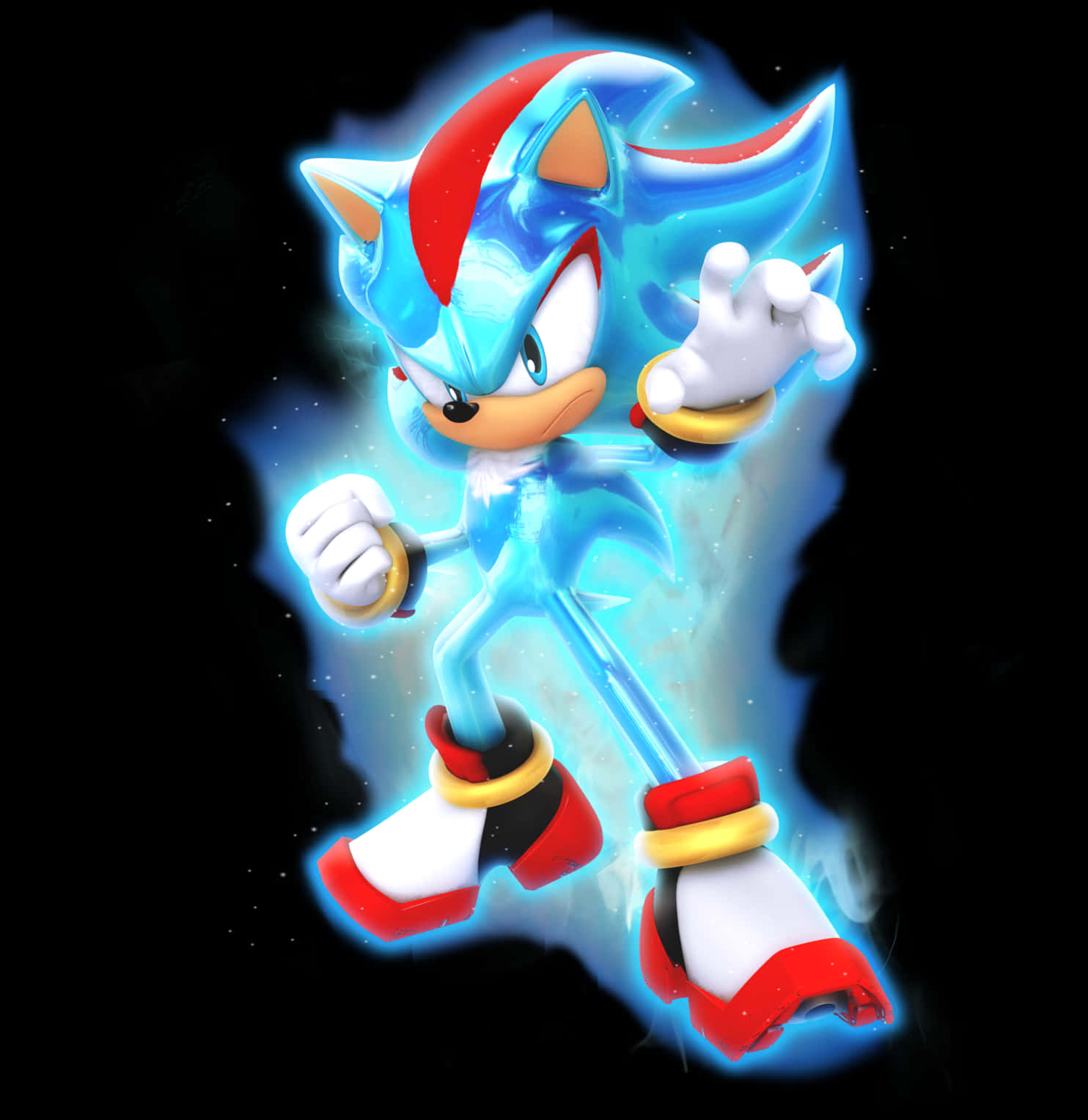 超音速變身 壁紙 — Sonic the Hedgehog 以藍色超級形態在黑暗的宇宙背景下發光。