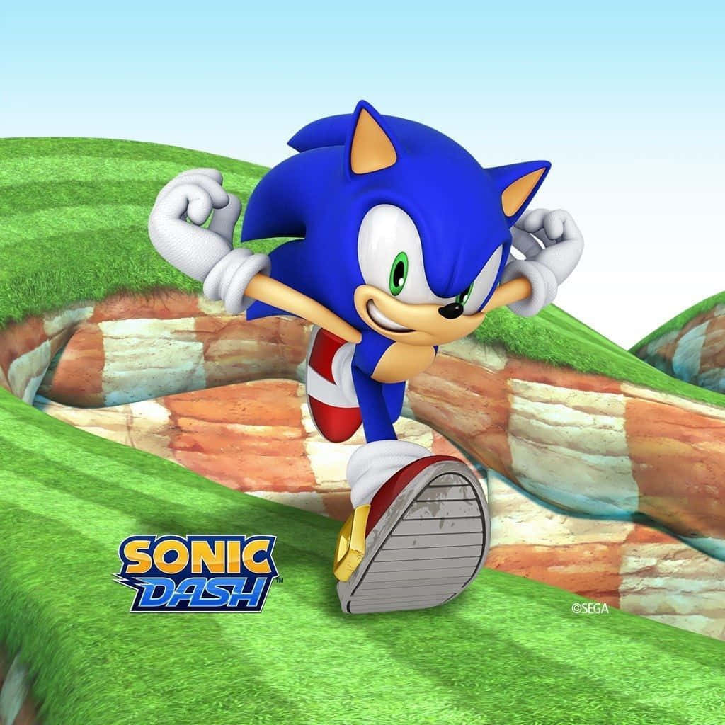 Sonic Dash 桌布 壁紙 — 超音鼠在晴朗天空下，於岩石遍佈的草坡上充滿活力地奔跑。