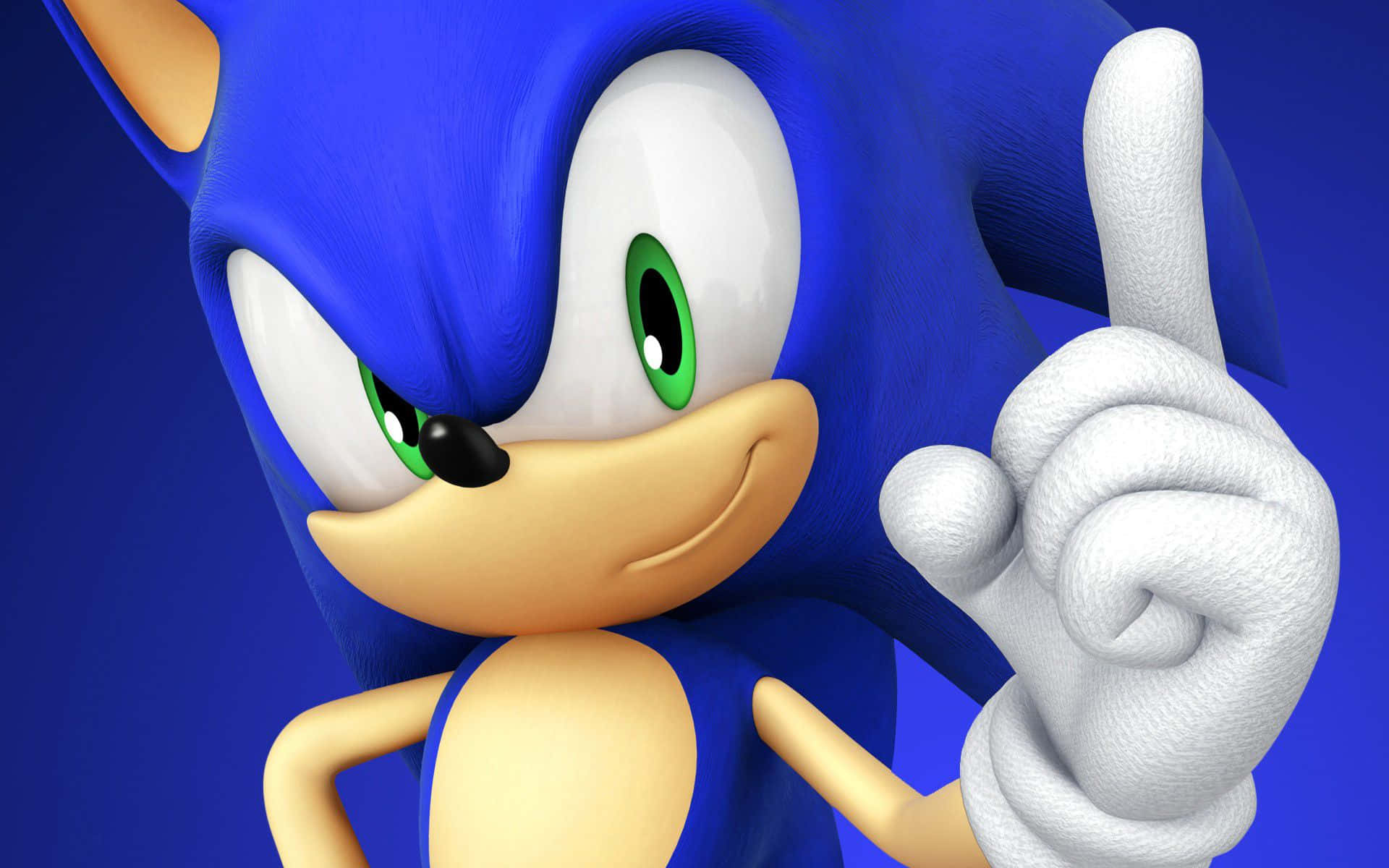 Sonic City Escape 桌布 壁紙 — 超音鼠自信地微笑著，指向上方，背景為純藍色。