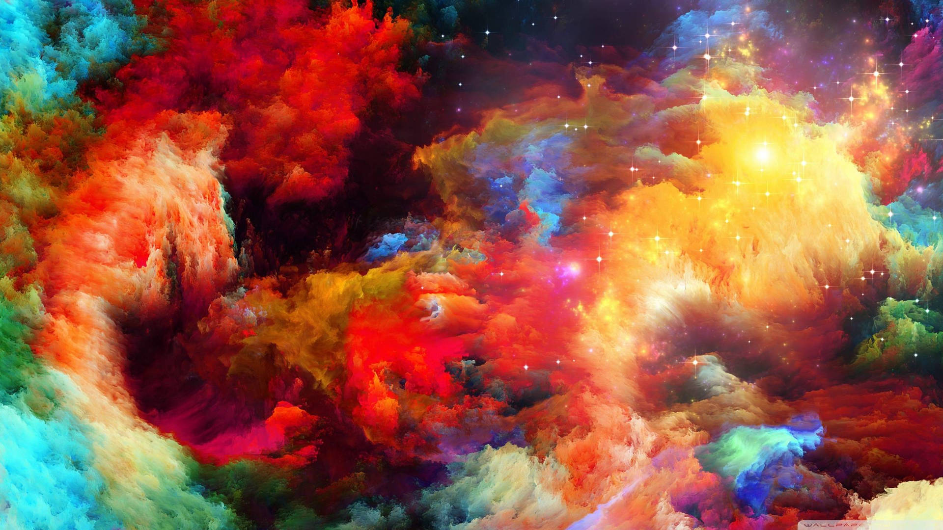 充滿活力的宇宙星雲，帶有旋轉的雲層和閃爍的星星。