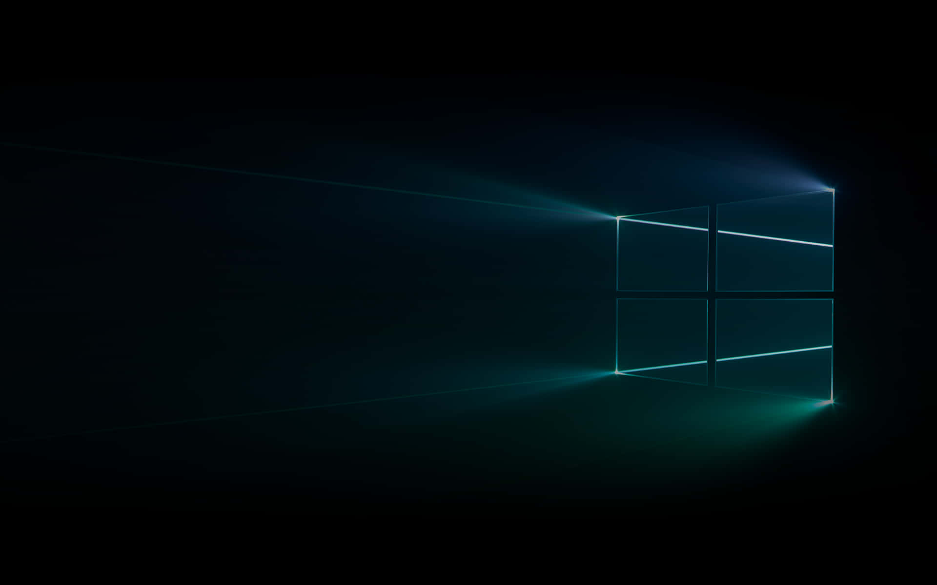 在黑暗空間中發出光束的發光藍色Windows標誌。