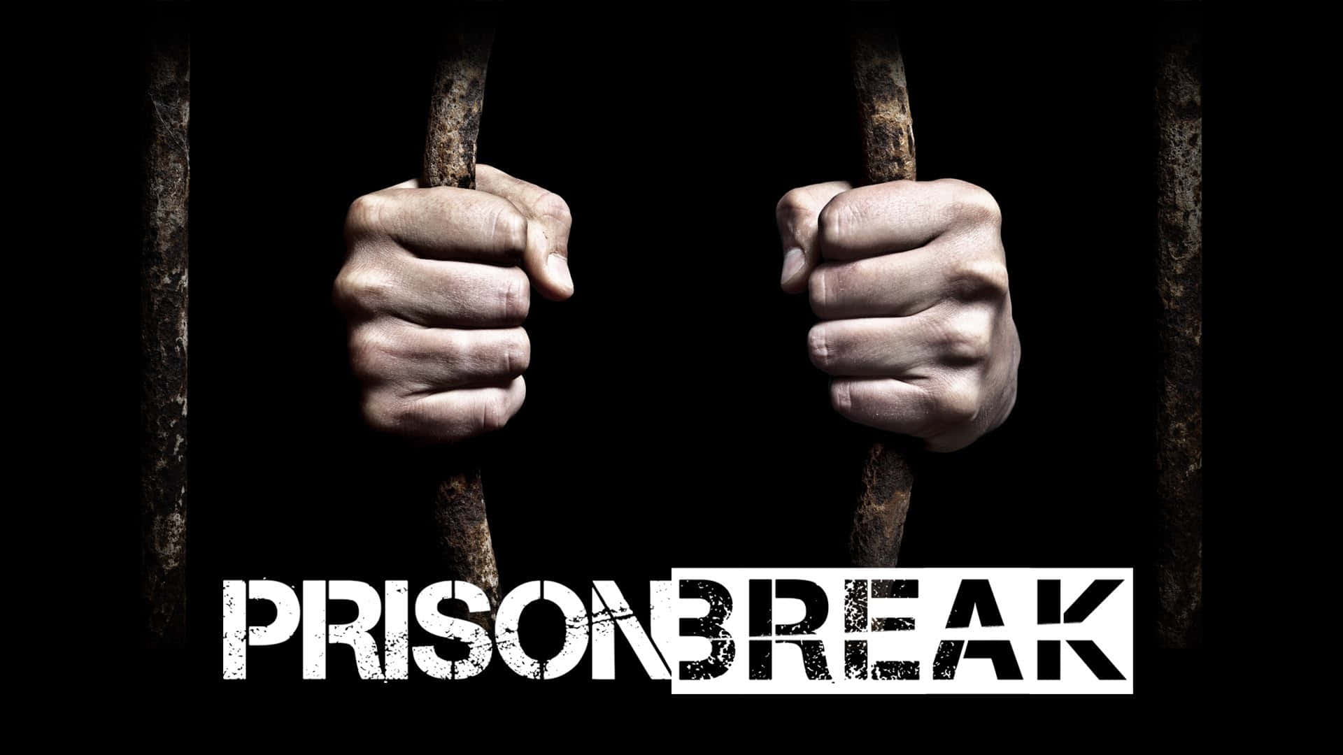 兩隻手抓住監獄鐵欄，下方有「PRISONBREAK」文字。