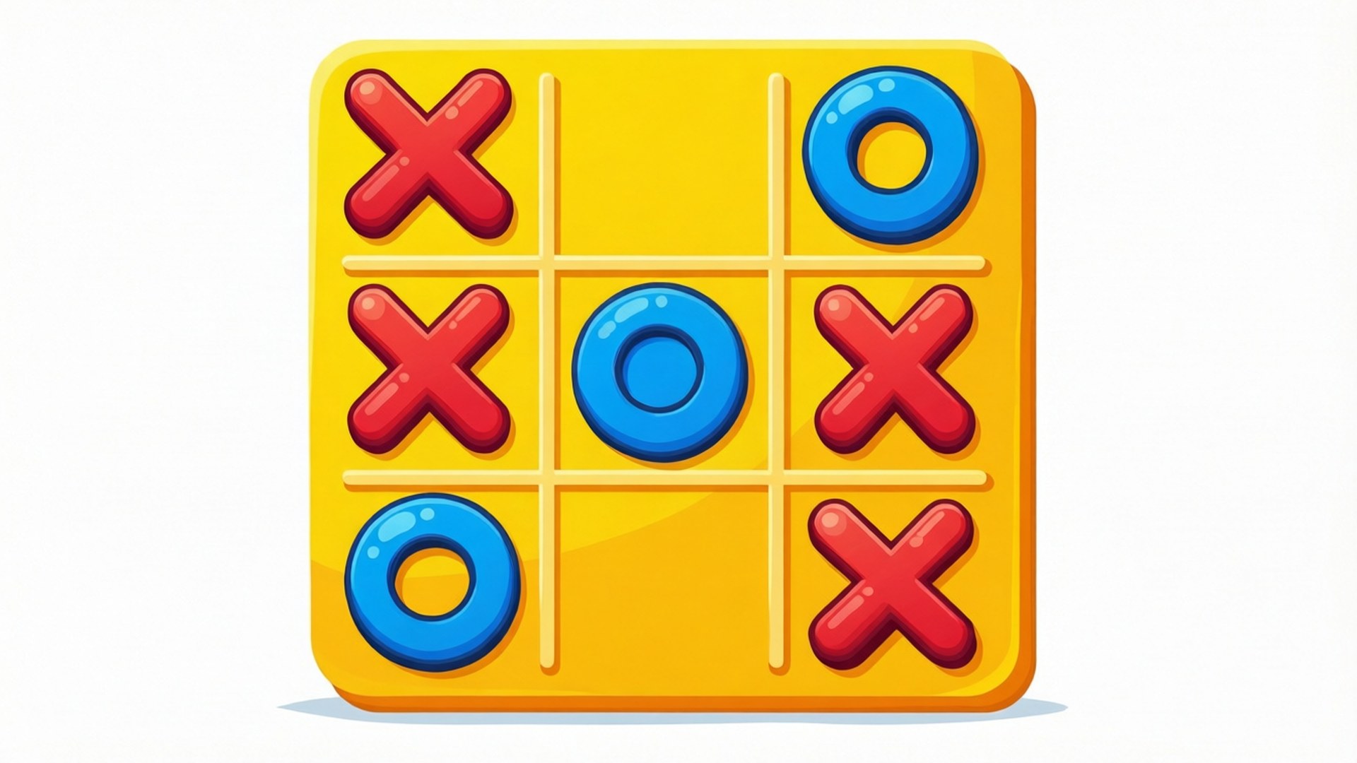 趣味井字遊戲 壁紙 — 一個亮黃色的井字棋棋盤，帶有紅色X和藍色O，採用俏皮的卡通風格。