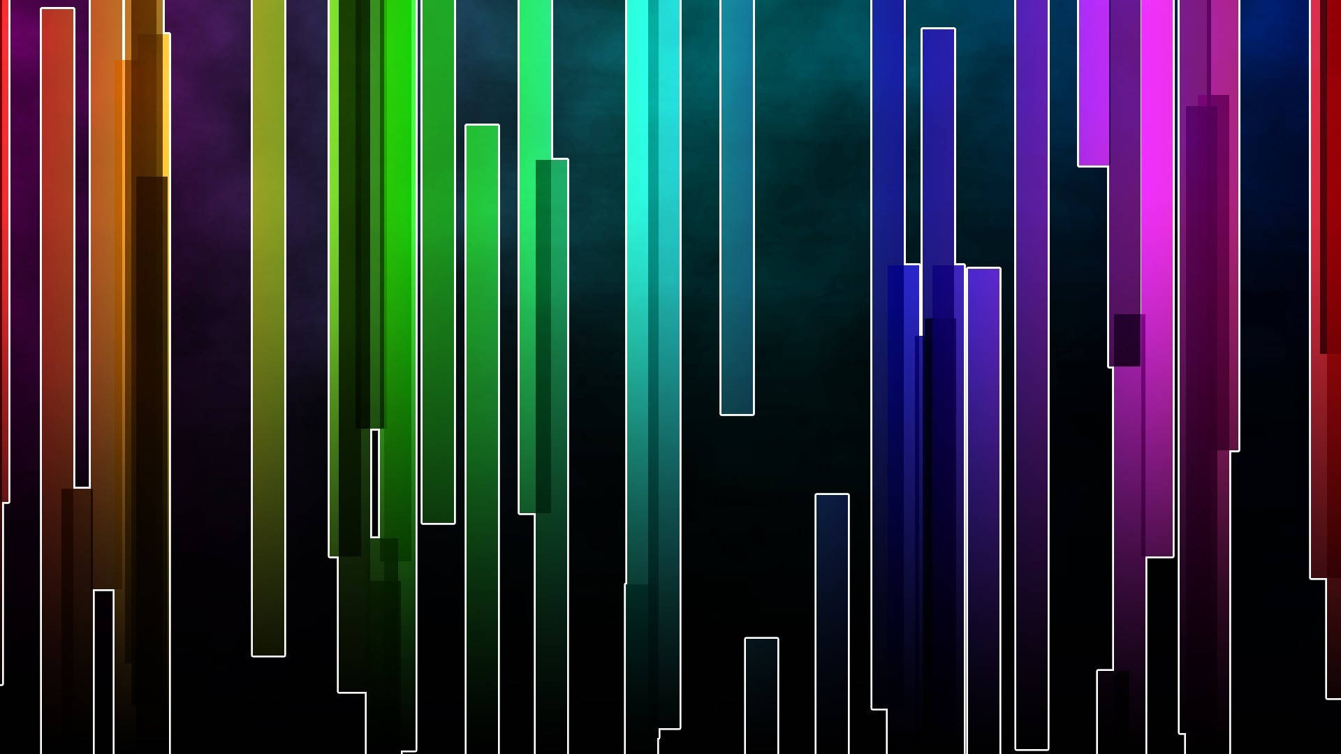 趣味多色條紋 壁紙 — 鮮豔的垂直霓虹燈條在黑暗背景上層疊，形成數位抽象構圖。