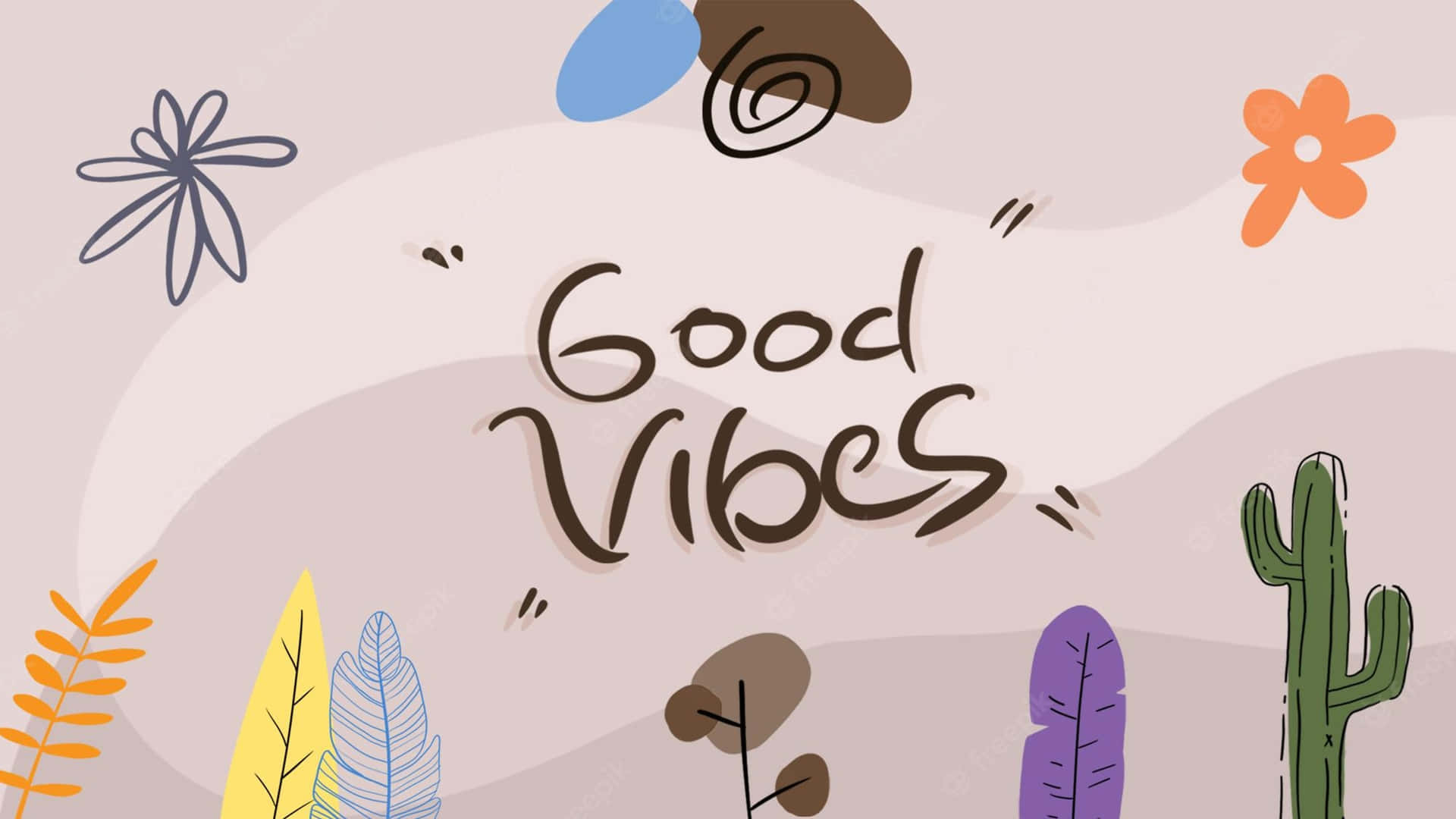Good Vibes 字樣配上仙人掌花朵和葉子，粉彩色背景