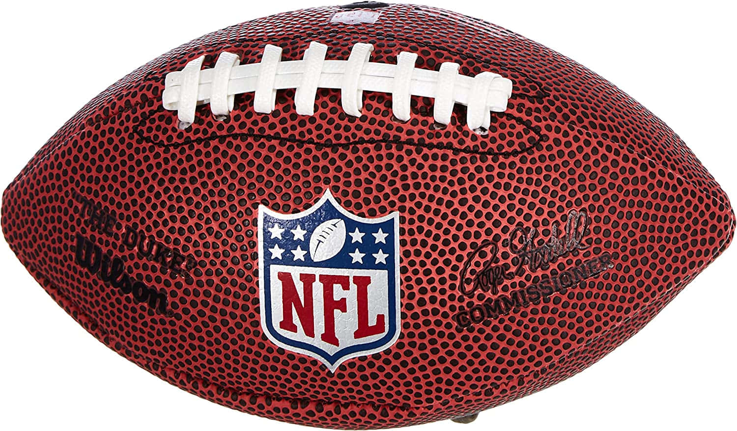 官方NFL足球，帶有紅色皮革質感和白色鞋帶。