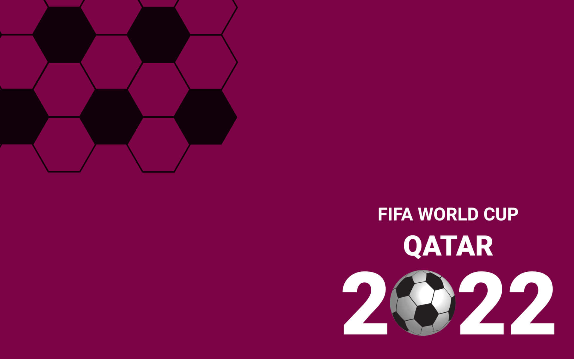 FIFA世界盃卡塔爾2022標誌，帶有足球和六邊形圖案，背景為洋紅色