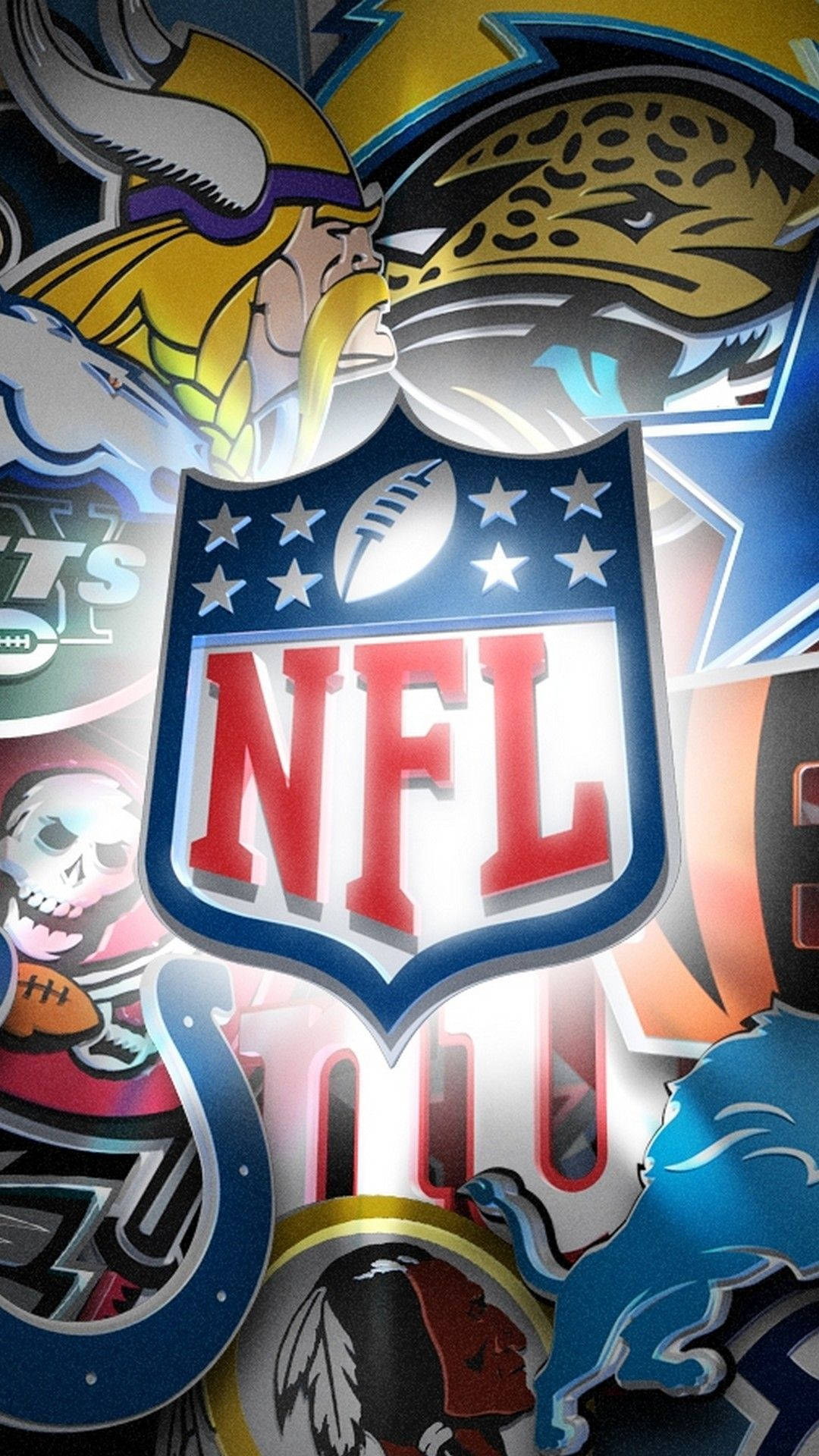 NFL球隊標誌圍繞官方NFL盾牌標誌排列。
