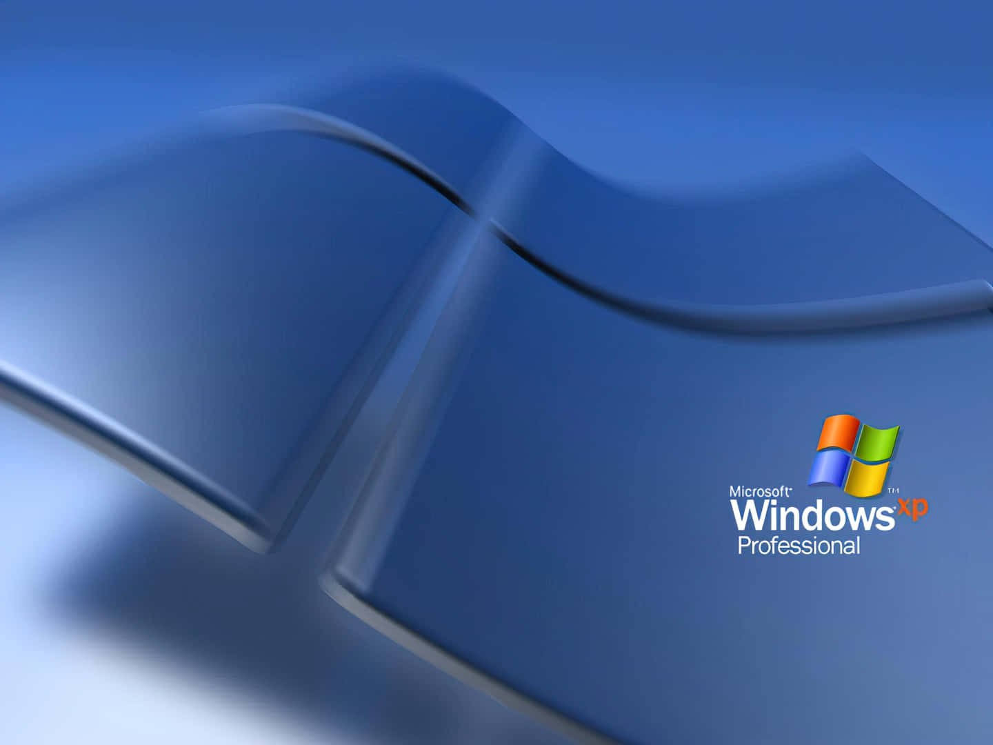 Windows XP Professional 標誌，帶有藍色波浪設計和漸變背景