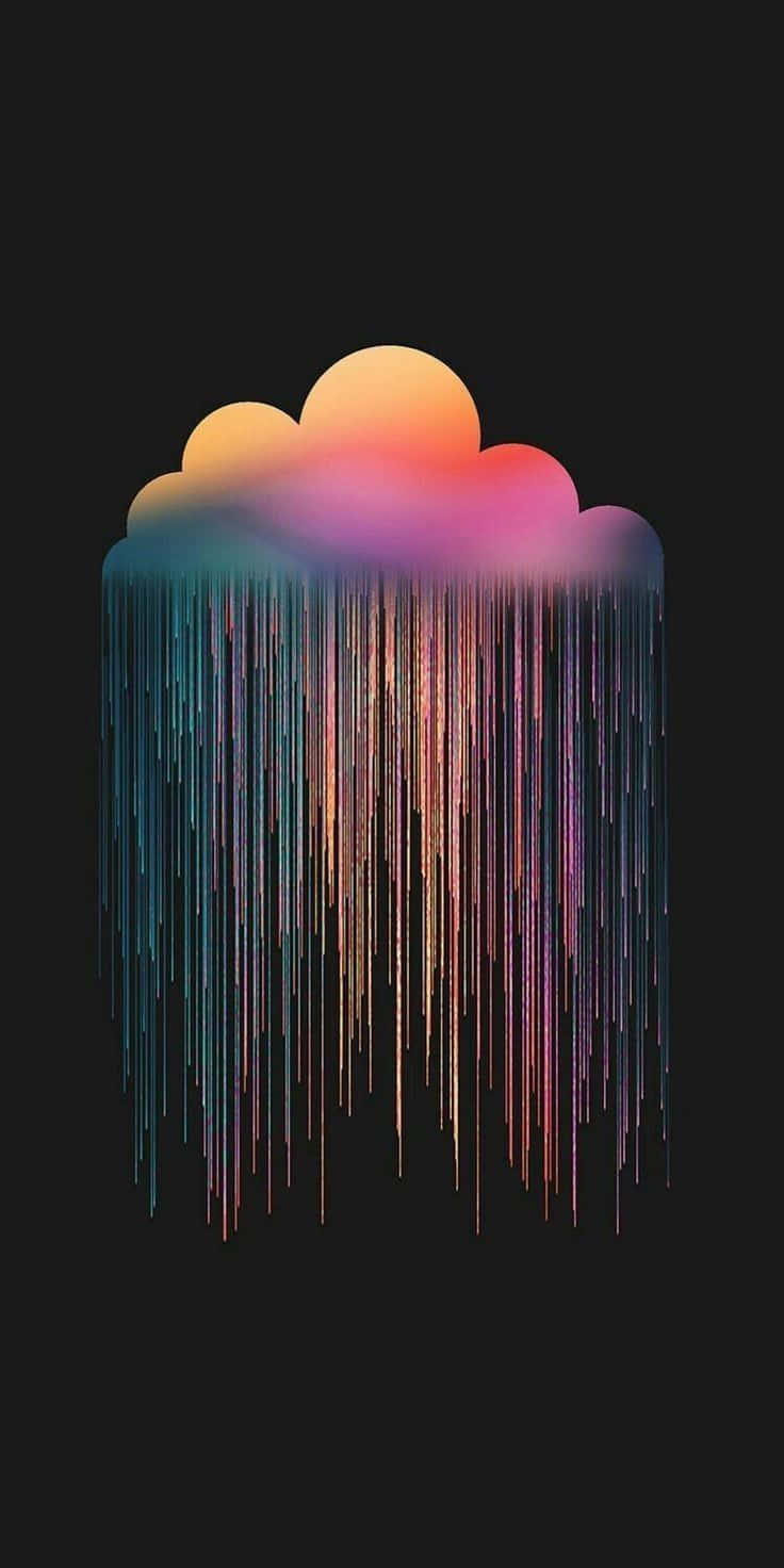 一個彩色像素雲在黑色背景上滴落數位雨滴。