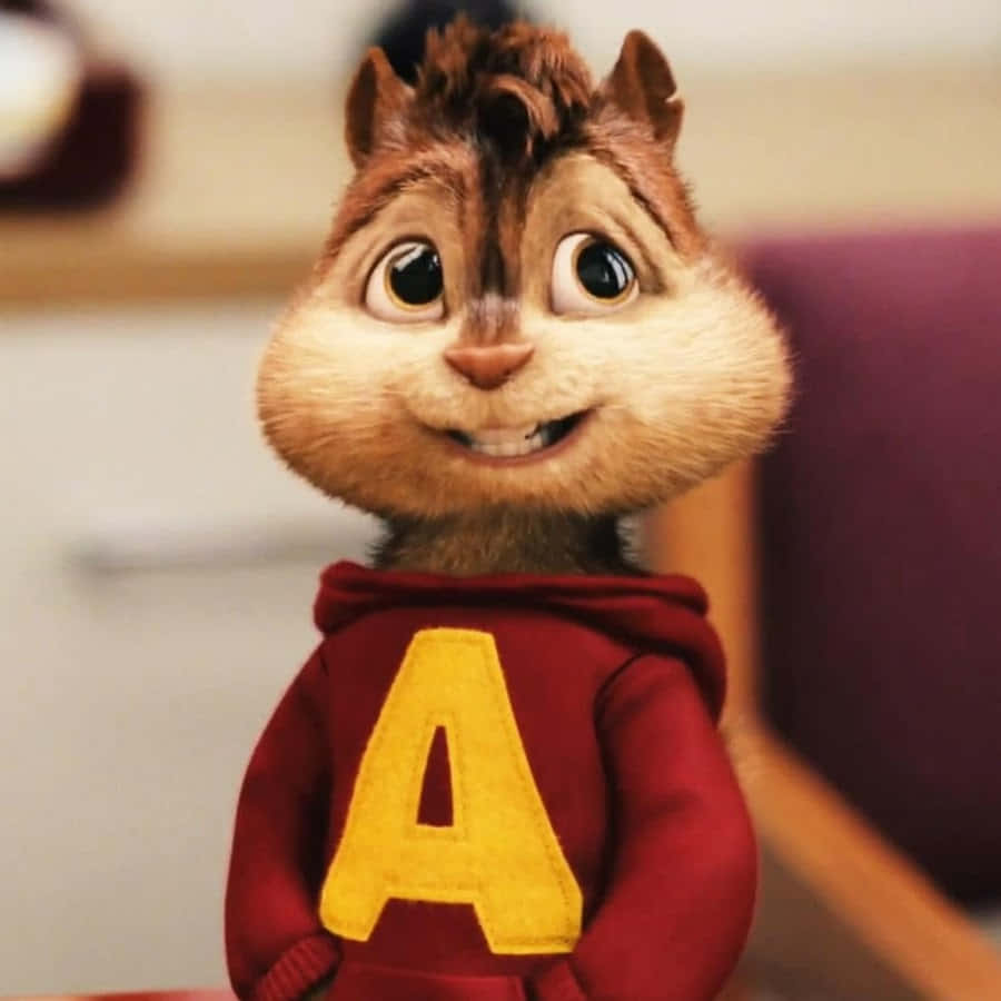 動畫花栗鼠穿著紅色連帽衫帶黃色A微笑 — 阿爾文與_chipmunks 壁紙